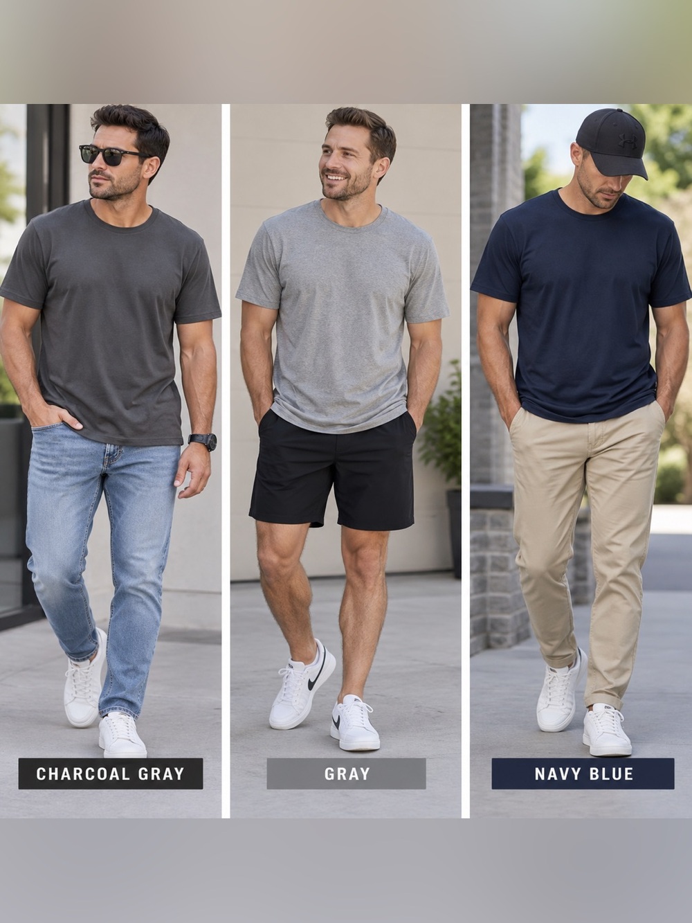 True Classic Men’s XL T-Shirts – 3 Pack Bundle | Charcoal Gray, Gray & Navy